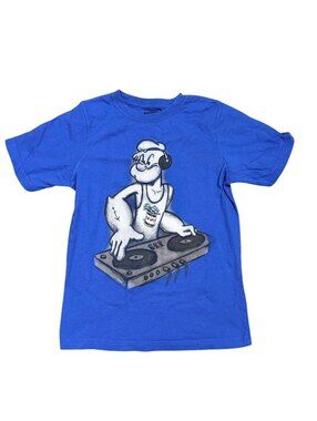 Popeye DJ Graphic Tee Blue Spinach Rave Tattoo Art Youth